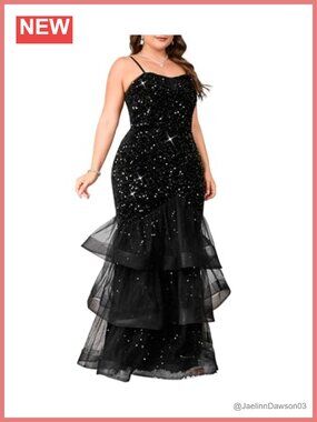 Sexy Sleeveless Sequin Mesh Patchwork Maxi Dress Plus Size Formal Gown
